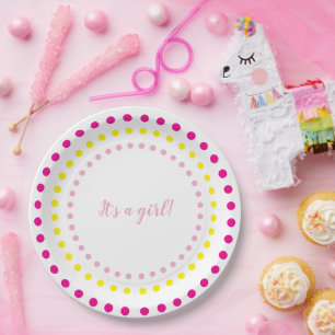 Colourful Polka Dots Baby Girl Gender Reveal Party Paper Plate