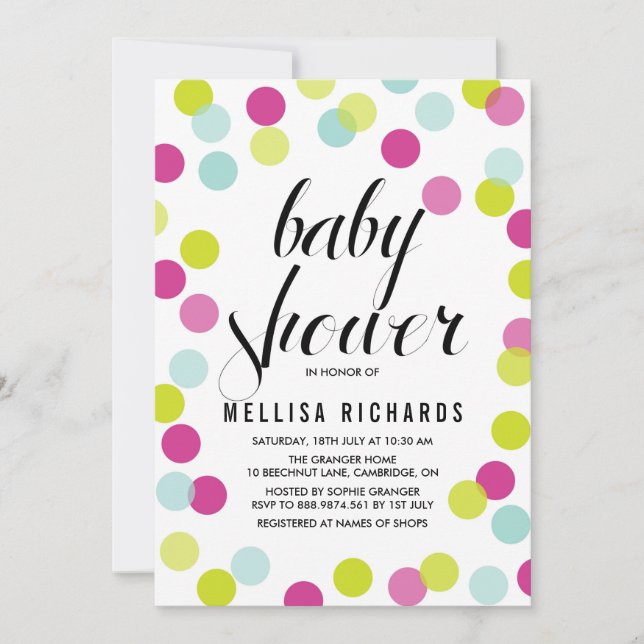 Colourful Polka Dots Baby Shower Invitation (Front)