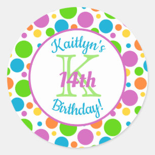 Colourful Polka Dots Birthday Party Classic Round Sticker