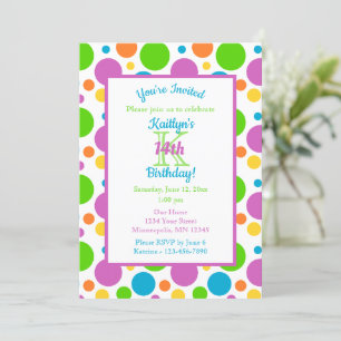 Colourful Polka Dots Birthday Party Invitation