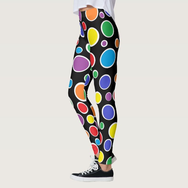 Colourful Polka Dots Black Leggings (Left)