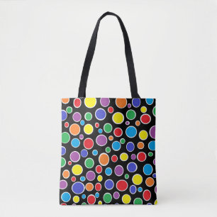 Colourful Polka Dots Black Tote Bag
