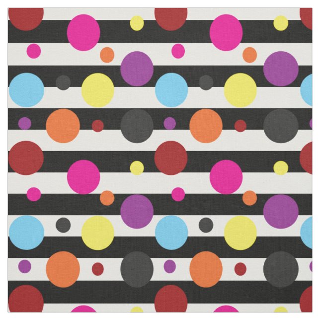 Colourful Polka Dots Black White Stripes Fabric (Swatch)