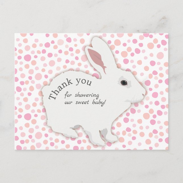 Colourful Polka Dots Bunny Baby Shower Thank You Postcard (Front)