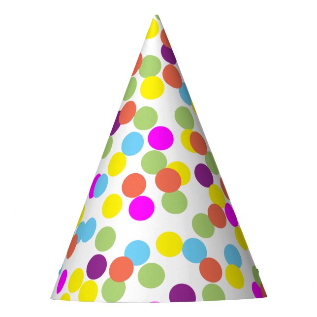 Colourful Polka-Dots Confetti Pattern on White Party Hat (Front)