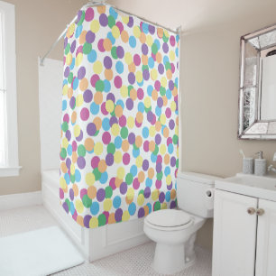 Colourful Polka-Dots Confetti Pattern on White Shower Curtain