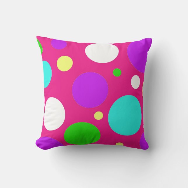 Colourful Polka Dots for Girls Pink Purple Teal Cushion (Front)