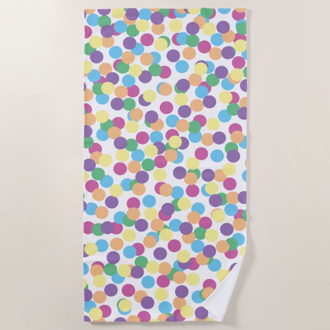 Colourful Polka-Dots Fun Pattern Beach Towel (Front)