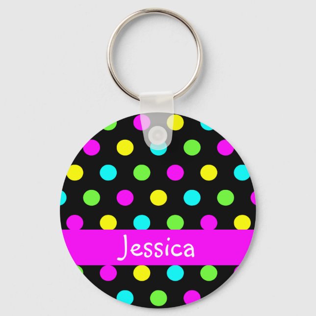 Colourful Polka Dots - Girly Name Keychain (Front)