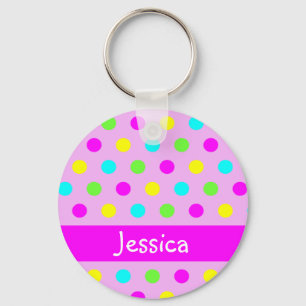 Colourful Polka Dots - Girly Name Keychain