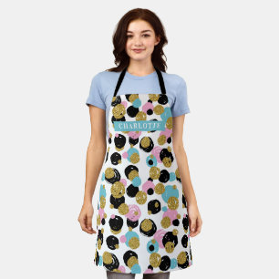 Colourful Polka Dots Gold Glitter Custom Name Girl Apron