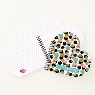 Colourful Polka Dots Gold Glitter Custom Name Girl Notebook