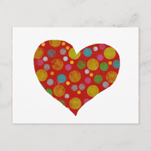 colourful polka dots - heart postcard