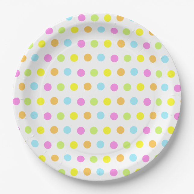 Colourful Polka Dots in Pastel Colours Paper Plate (Front)