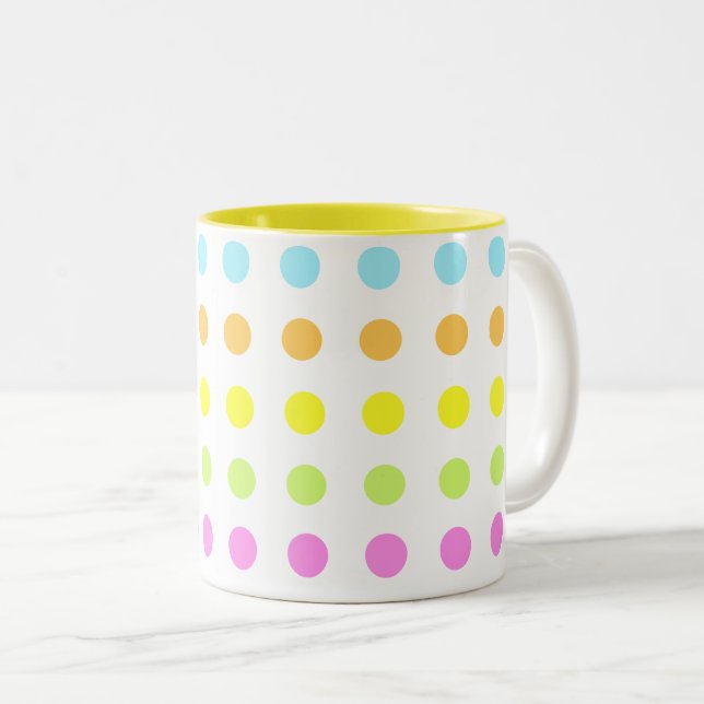 Colourful Polka Dots in Pastel Colours Two-Tone Coffee Mug (Front Right)