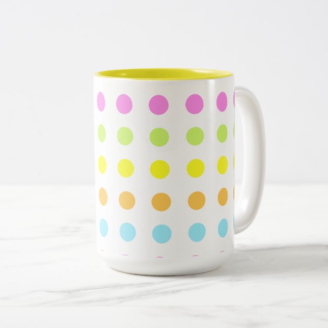 Colourful Polka Dots in Pastel Colours Two-Tone Coffee Mug (Front Right)