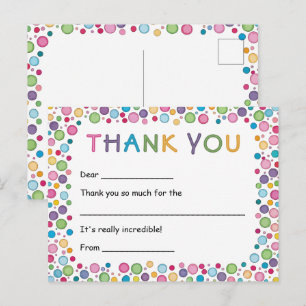 Colourful Polka Dots Kids Thank You Postcard