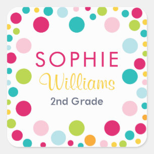 Colourful Polka Dots Name School Labels