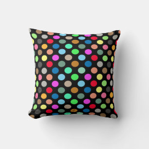Colourful Polka Dots on Black Background - Seamles Cushion