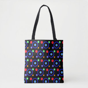 Colourful Polka Dots on Black Tote Bag