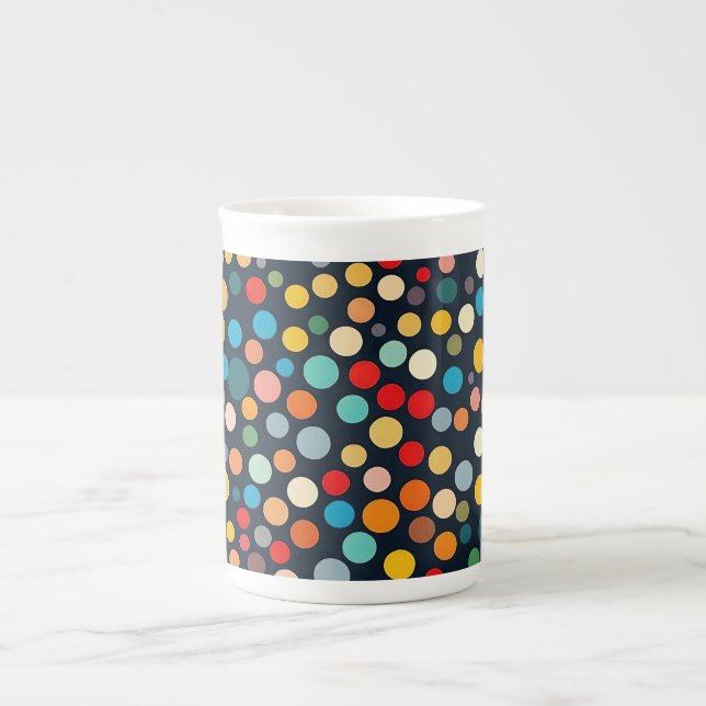 Colourful Polka Dots on Dark Background Bone China Mug (Front)