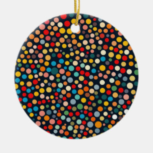 Colourful Polka Dots on Dark Background Ceramic Tree Decoration
