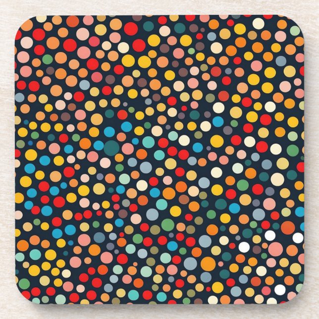 Colourful Polka Dots on Dark Background Coaster (Front)