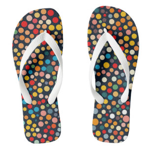 Colourful Polka Dots on Dark Background Flip Flops