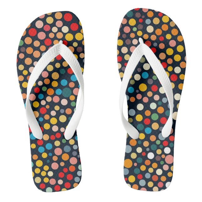 Colourful Polka Dots on Dark Background Flip Flops (Footbed)