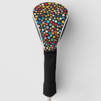 Colourful Polka Dots on Dark Background Golf Head Cover