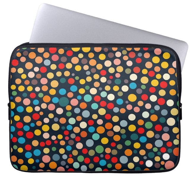 Colourful Polka Dots on Dark Background Laptop Sleeve (Front)
