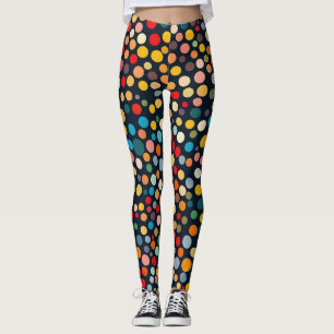 Colourful Polka Dots on Dark Background Leggings