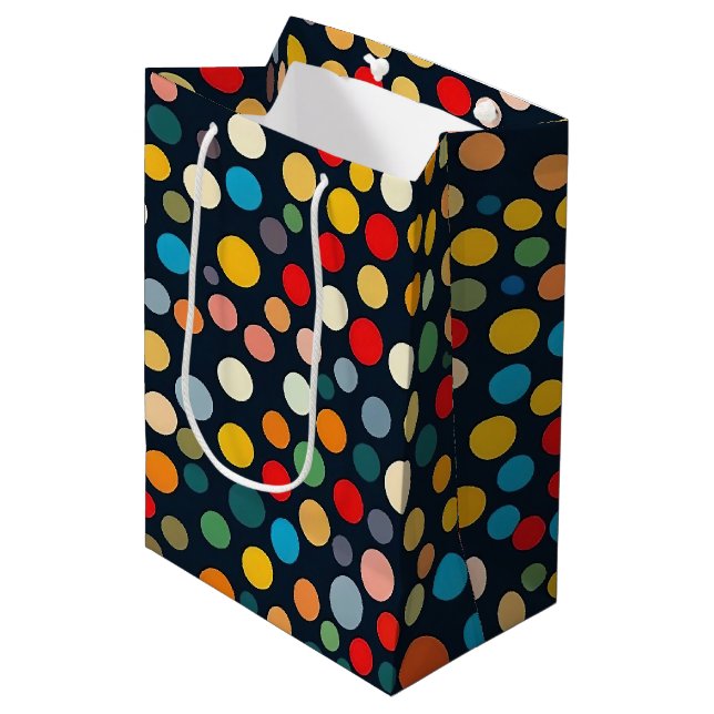 Colourful Polka Dots on Dark Background Medium Gift Bag (Front Angled)