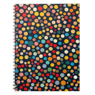 Colourful Polka Dots on Dark Background Notebook