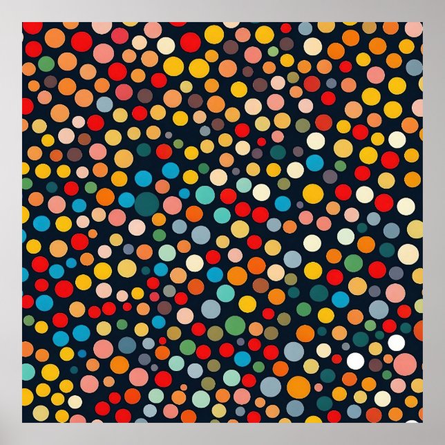 Colourful Polka Dots on Dark Background Poster (Front)