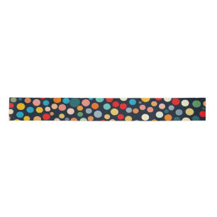 Colourful Polka Dots on Dark Background Satin Ribbon