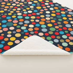 Colourful Polka Dots on Dark Background Sherpa Blanket