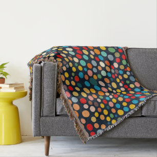 Colourful Polka Dots on Dark Background Throw Blanket