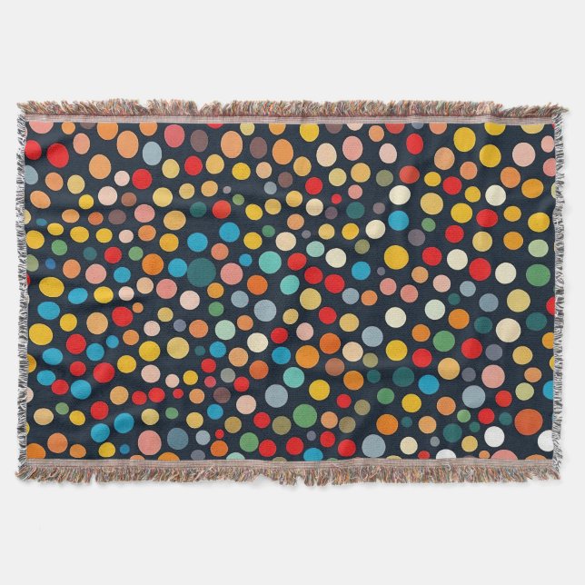 Colourful Polka Dots on Dark Background Throw Blanket (Front)