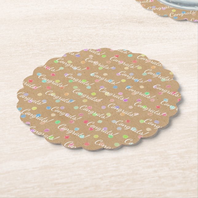 Colourful Polka Dots On Faux Kraft Paper Backgroun Coaster (Angled)