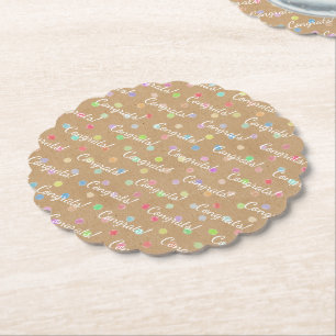 Colourful Polka Dots On Faux Kraft Paper Coaster
