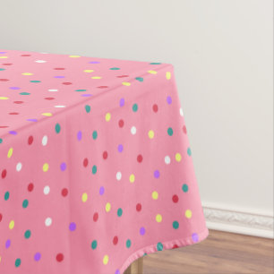 Colourful Polka Dots on Pink Tablecloth
