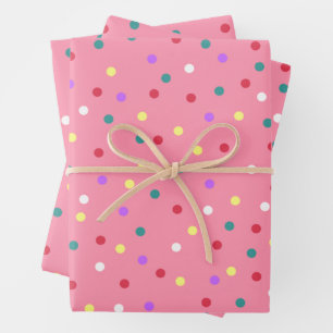 Colourful Polka Dots on Pink Wrapping Paper Sheet