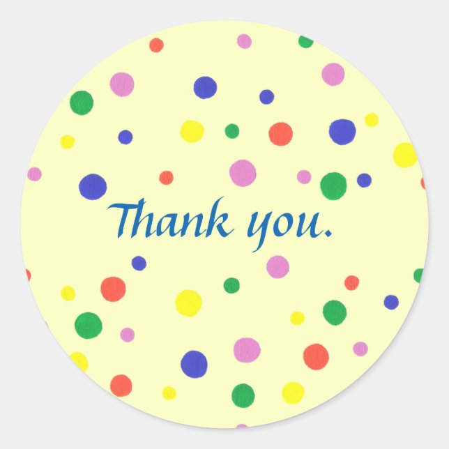 Colourful Polka Dots on Yellow Thank you Stickers (Front)