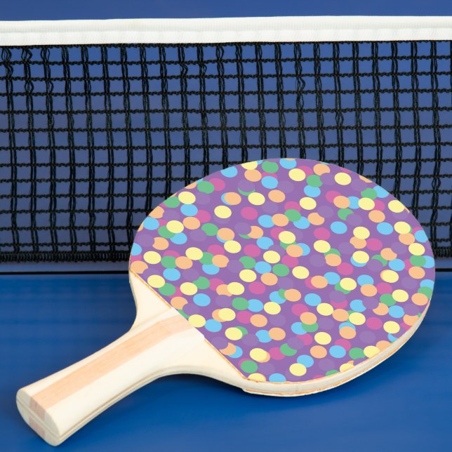 Colourful Polka-Dots Pattern on Purple Ping Pong Paddle (Insitu)