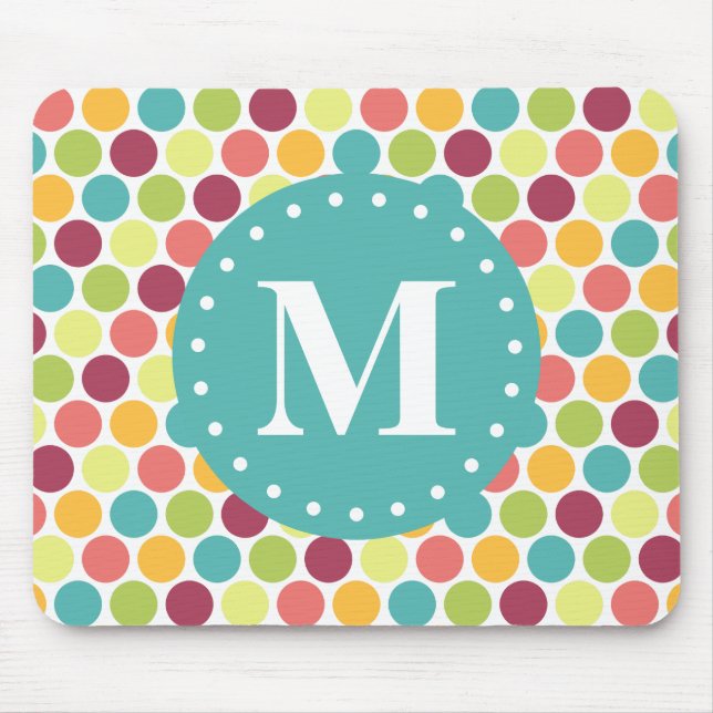 Colourful Polka Dots Pattern with Monogram Mouse Mat (Front)