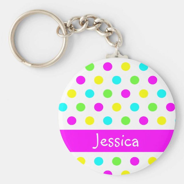 Colourful Polka Dots - Personalised Name Keychain (Front)