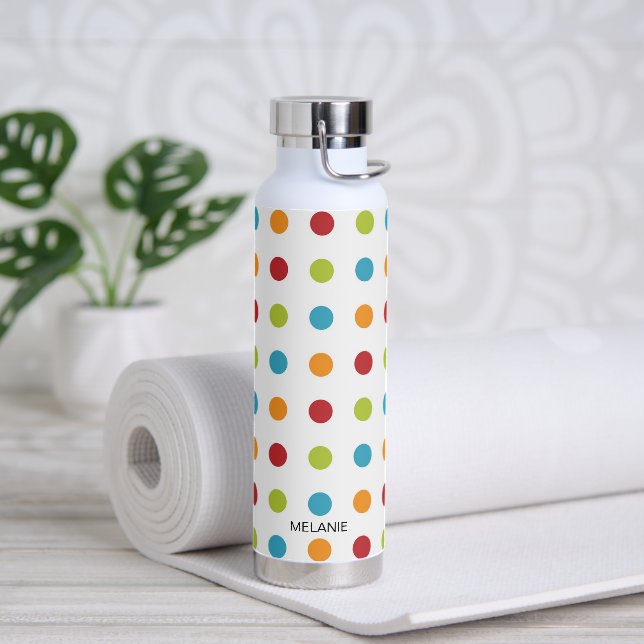 Colourful Polka Dots Personalised Water Bottle (Yoga)