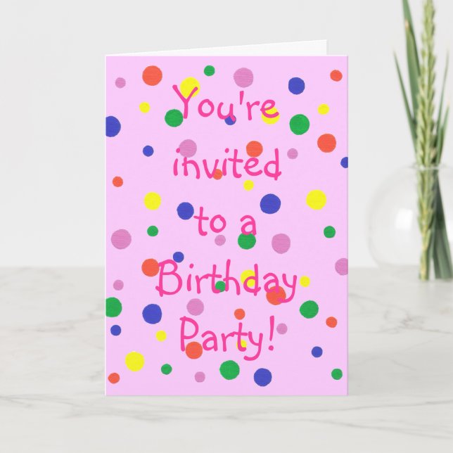 Colourful Polka Dots Pink Birthday Party for Kids Invitation (Front)