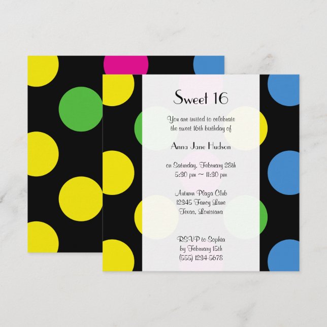 Colourful Polka Dots, Polka Dot Pattern, Sweet 16 Invitation (Front/Back)